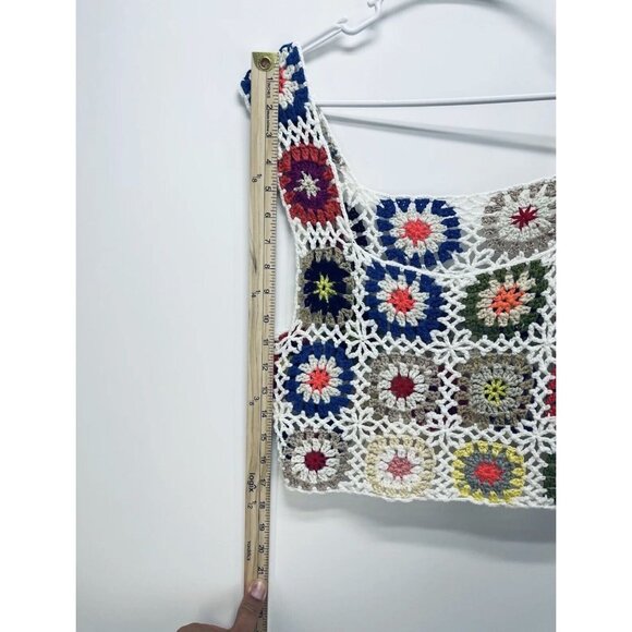 Handmade Crocheted Granny Square Cropped Hippie Tank Top Festival One Size White - Picture 2 of 7